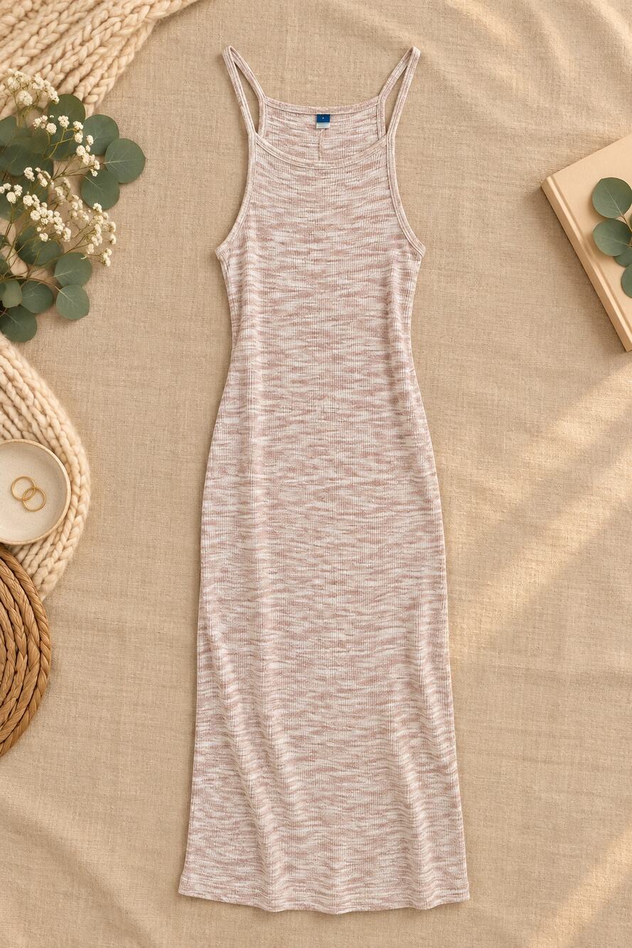 Old Navy Women’s Ribbed Space Dye Maxi Dress Pearly Peach Coastal Resort SZ L